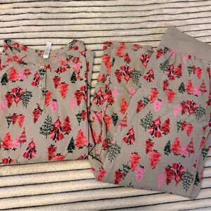 Cacique Floral Ribbed Sleepwear in Red and Green